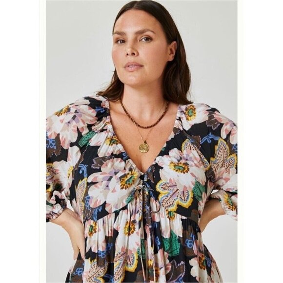 Anthropologie Tunic‎ Mini Dress XS Floral Boho Print Flowy Extra Small NEW - Picture 1 of 16